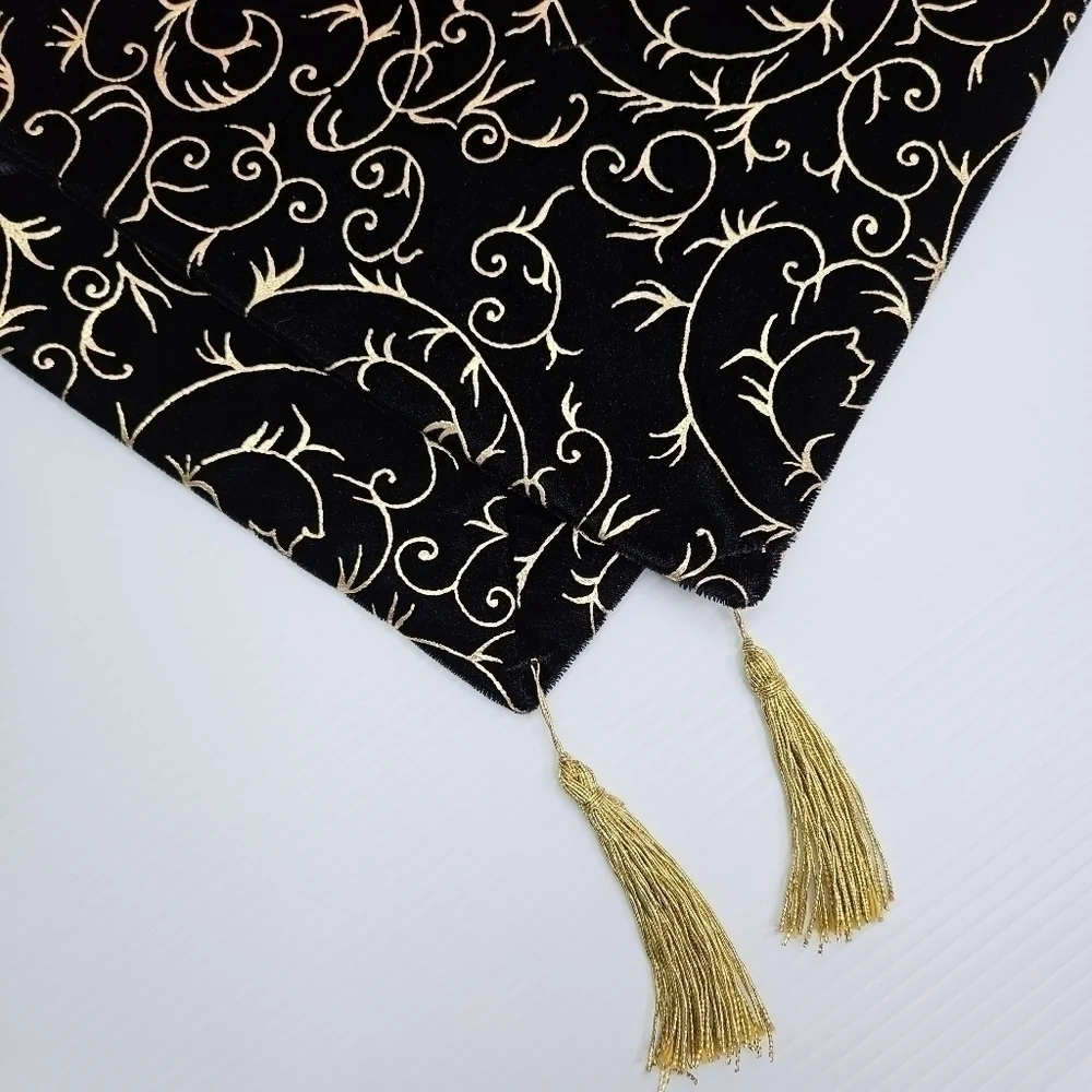 Table Runner Black & Gold Swirl Elegant Home Holiday Christmas Decor 13 x 71